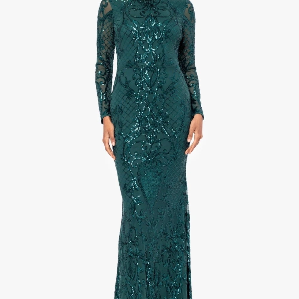 Betsy & Adam Petite "Nara" Emerald Evening Gown 12P NWT